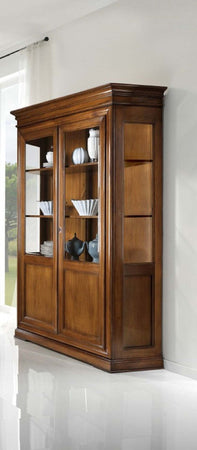 MOBILI-2G---VETRINA-2-PORTE-IN-LEGNO-TINTA-NOCE-L.145-x-P.50-H.215