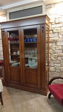 MOBILI-2G---VETRINA-ARTE-POVERA-2-ANTE-IN-LEGNO-TINTA-NOCE-L.146-P.49-H.214