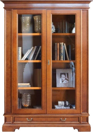 MOBILI-2G---Vetrina-classica-2-porte-1-cassetto-legno-bassano-segreto-142X49x210