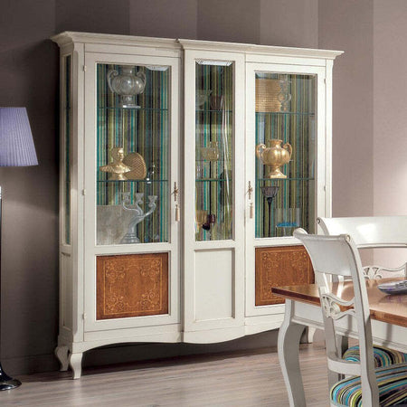 MOBILI-2G---Vetrina-classica-2-porte-legno-intarsio-floreale-bianco-shabby-163X45X207