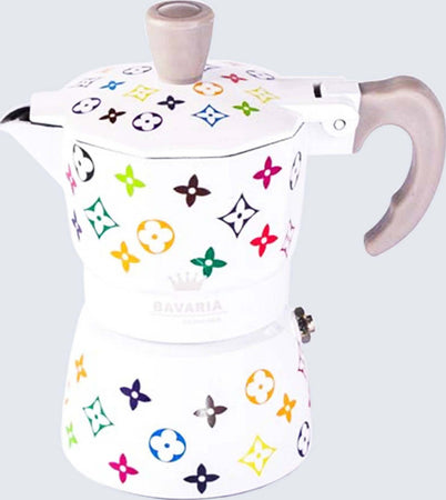 Caffettiera Luis Bavaria Bianca Logo Fashion MultiColore Monogram Logo 3 Tazze 100% Made in Italy Moka Edizione Limitata MOKA CAFFE' L'Orchidea - Siderno, Commerciovirtuoso.it
