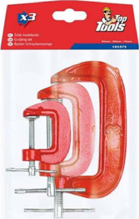 Morsetti-a-C-in-metallo-verniciato-con-apertura-25-50-75-mm-in-serie-da-tre-pezzi