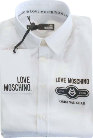 Moschino Camicia Uomo Bianca Logo Love Moschino Original Gear 100% Cotone Fashion Uomo Tinta Unita Collo Classico Moda/Uomo/Abbigliamento/T-shirt polo e camicie/Camicie classiche Euforia - Bronte, Commerciovirtuoso.it