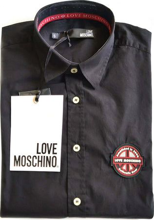 Moschino Camicia Uomo Nera Classica 100% Cotone Camicia Logo Love Moschino Tinta Unita Colletto Classico Maniche Lunghe Nero Moda/Uomo/Abbigliamento/T-shirt polo e camicie/Camicie classiche Euforia - Bronte, Commerciovirtuoso.it