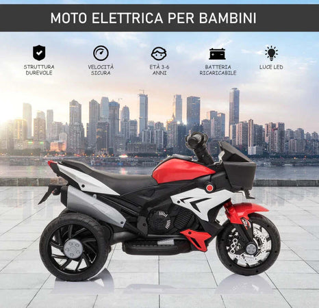 Moto-Elettrica-per-Bambini-3-5-Anni-(max.-25kg)-con-3-Ruote,-Luci-e-Suoni,-Batteria-6V,-Rosso,-86x42x52cm-GF6370-102RDGF6