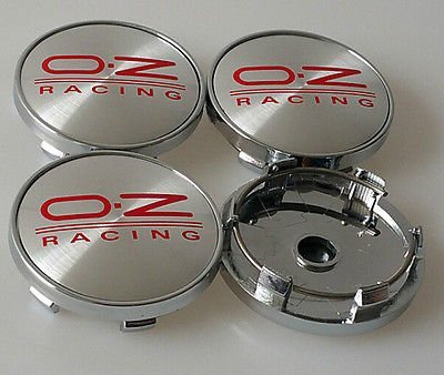 Set 4 Tappi mozzo OZ RACING Cromato Rosso Cerchi in Lega Coprimozzo 60mm Borchie Tuning
