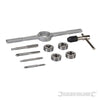Filiera set metrico 10 pezzi 4,5,6,e 8mm in acciaio con chiave a T Silverline Silverline