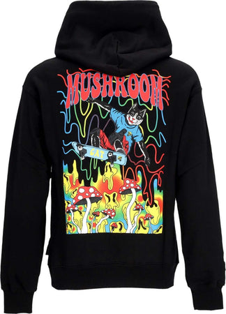 MUSHROOM-Felpa-Cappuccio-Uomo-Skate-Cat-Hoodie-Black-da-uomo