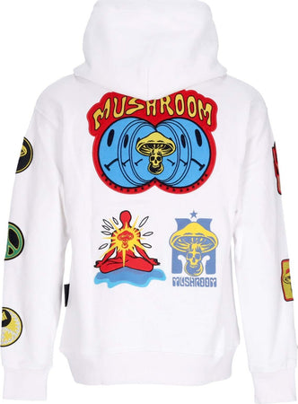 MUSHROOM-Felpa-Cappuccio-Uomo-Stickers-Hoodie-White-da-uomo