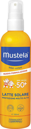 MUSTELA Latte Solare Spray 200ml SPF50+ UVB UVA Protezione Molto Alta per Tutti i Tipi di Pelle No Effetto Bianco Solare Sanitaria Gioia del Bimbo - Villa San Giovanni, Commerciovirtuoso.it