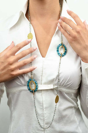 MYA-ACCESSORIES-|-Collana-lunga-con-microcristalli-azzurri
