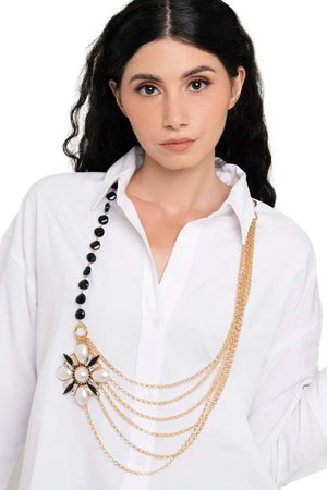 MYA-ACCESSORIES-|-Collana-multi-catene-con-pietre-e-fiore-con-perle