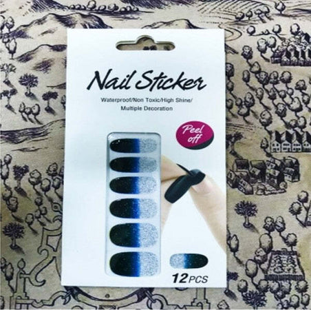 Nail-Art-Stickers-Verde-Argento-Glitter-12-Decorazioni-Adesiva-Peel-Off-Unghie