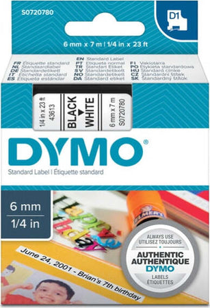 Nastro D1 436130 - 6 mm x 7 mt - nero-bianco - Dymo Cancelleria e prodotti per ufficio/Elettronica per ufficio/Accessori/Accessori per etichettatrici Eurocartuccia - Pavullo, Commerciovirtuoso.it