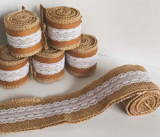 Nastro-In-Pizzo-Juta-Per-Decorazioni-Bomboniera-Wedding-Tulle-Ribbon-Shabby