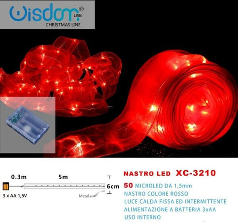 Nastro-Luminoso-Rosso-50microled-Batteria-Luce-Calda-Fissa+intermittente-Xc-3210