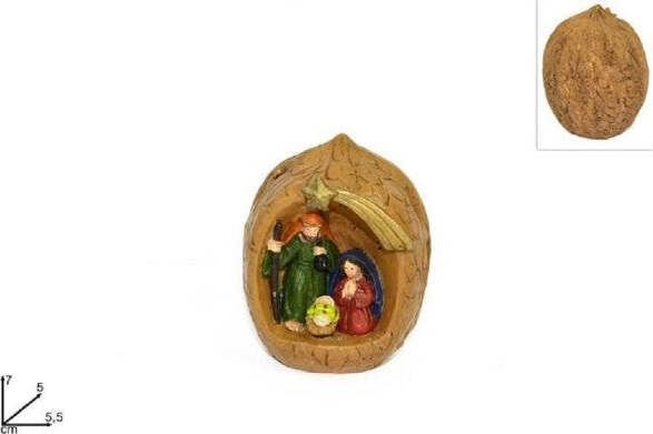 Natività-Presepe-In-Resina-Capanna-Noce-7cm-Decoro-Natale-Natalizio-5.5x7x5cm
