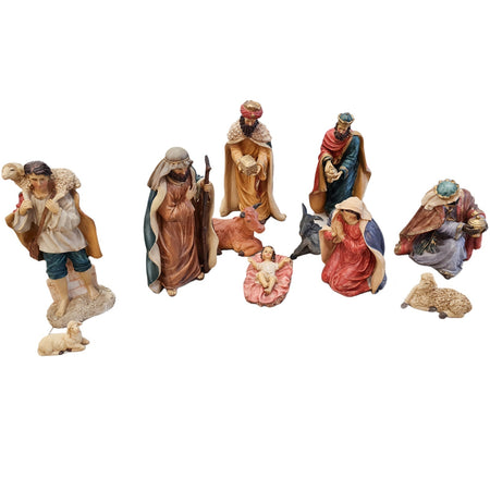 Natività completa con re magi presepe in poliresina 11 soggetti h 29 cm