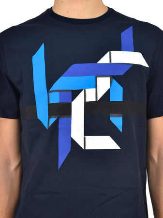 NEIL-BARRET-Neil-Barrett-T-shirt-Blu-Uomo-Cotone-Stampa-Gommata-Mod.BJT182VE577S466-da-uomo