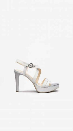 Nero Giardini Sandali Donna Eleganti Grigi In Pelle E Tessuto Tecnico Glitter Con Tacco A Stiletto Di 10 Cm E Plateau Di 2,5 Cm Scarpe Col Tacco Con Chiusura Fibbia Made In Italy Nerogiardini