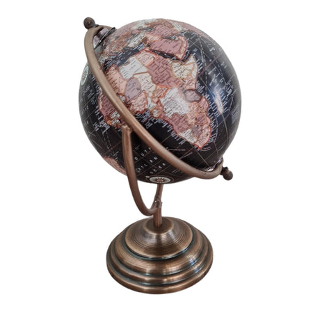 Mappamondo in ottone e legno girevole sull'asse decorazione per ambienti.