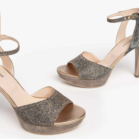 Nerogiardini Donna Sandali Con Tacco 10 Cm in Pelle Glitter Nuova Collezione