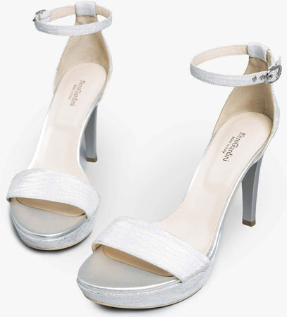 Nerogiardini Sandali Donna In Pelle Laminata E Tacco 10 Cm Sandali Estivi Fashion Inserti In Tessuto Tecnico Glitter Con Fascia E Cinturino Alla Caviglia Con Fibbia