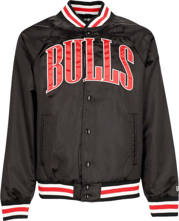 NEW-ERA-Giubbotto-Bomber-Uomo-Nba-Applique-Satin-Bomber-Chibul-Black/front-Door-Red-da-uomo