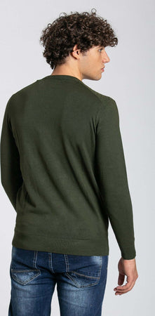 Notting-Hill-Maglia-Girocollo-Uomo-Verde-Lavorata-Maglia-Maniche-Lunghe-Verde-Scuro