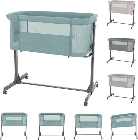 KIKKABOO Culla Fianco Letto colore Mint - verde menta - Culla Neonato Fianco Letto, Spondina Apribile con una Mano, Altezza Regolabile, Regolabile con Vari Livelli di Altezza, Piedini Pieghevole, 0m+