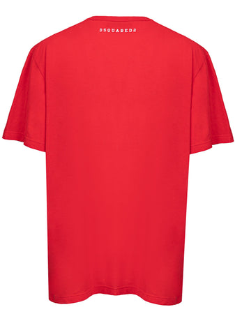 DSQUARED2 T-shirt Overfit in Cotone Rosso con Stampa Dsquared2. da uomo