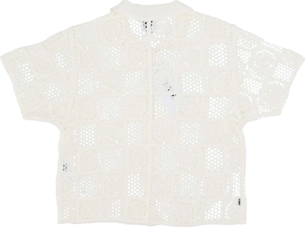 OBEY-Camicia-Manica-Corta-Donna-W-Agatha-Crochet-Knit-Sweater-Unbleached-da-donna