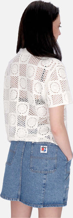 OBEY-Camicia-Manica-Corta-Donna-W-Agatha-Crochet-Knit-Sweater-Unbleached-da-donna