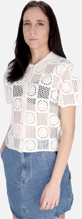 OBEY-Camicia-Manica-Corta-Donna-W-Agatha-Crochet-Knit-Sweater-Unbleached-da-donna