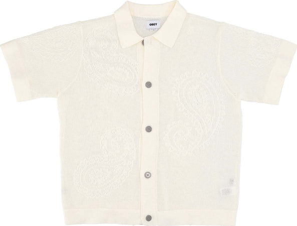 OBEY-Camicia-Manica-Corta-Uomo-Tear-Drop-Open-Knit-Shirt-Unbleached-da-uomo
