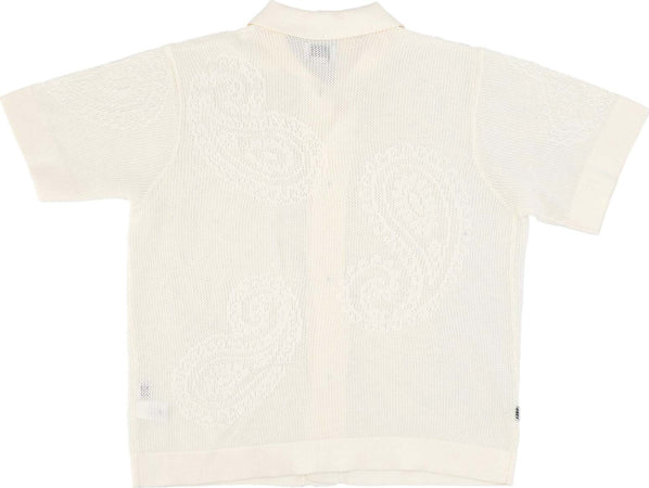 OBEY-Camicia-Manica-Corta-Uomo-Tear-Drop-Open-Knit-Shirt-Unbleached-da-uomo