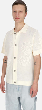 OBEY-Camicia-Manica-Corta-Uomo-Tear-Drop-Open-Knit-Shirt-Unbleached-da-uomo