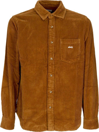 OBEY-Camicia-Manica-Lunga-Uomo-Miles-L/s-Woven-Catechu-Wood-da-uomo
