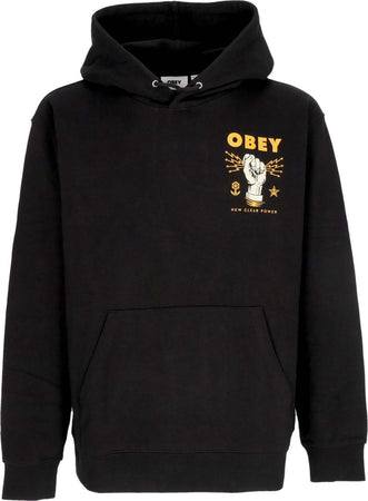 OBEY-Felpa-Leggera-Cappuccio-Uomo-New-Clear-Power-Hoodie-Fleece-Black-da-uomo
