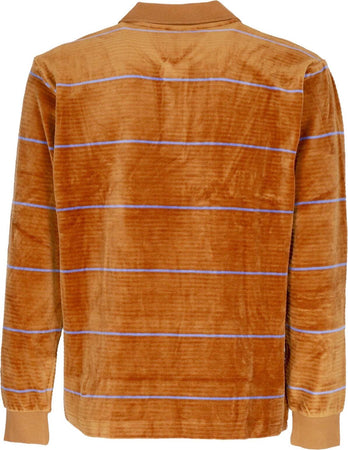 OBEY-Polo-Manica-Lunga-Uomo-Fete-Velour-Stripe-Polo-L/s-Brown-Sugar-Multi-da-uomo