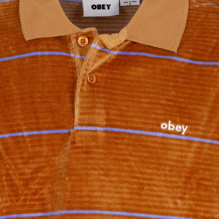 OBEY-Polo-Manica-Lunga-Uomo-Fete-Velour-Stripe-Polo-L/s-Brown-Sugar-Multi-da-uomo
