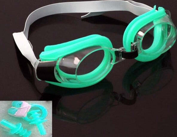 Occhialini-Verde-Nuoto-Piscina-Mare-Sport-Regolabili-Con-Tappi-Per-Naso-Orecchie
