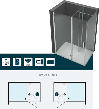 Ogomondo Walk-in Doccia Angolare con Porta Battente e Lati Fissi 8 mm Fai da te/Attrezzature per cucine e bagni/Attrezzature per bagni/Docce e componenti doccia/Box doccia Ogomondo - Martina Franca, Commerciovirtuoso.it