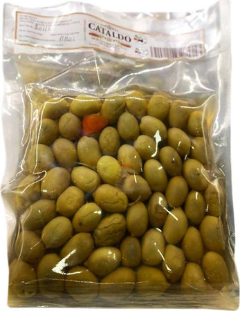 Olive Verdi Italiane Carolea in Salamoia gr. 370 Olive Calabresi Condite Made in Italy Artigianale Alimentari Cataldo Società Agricola - Siderno, Commerciovirtuoso.it