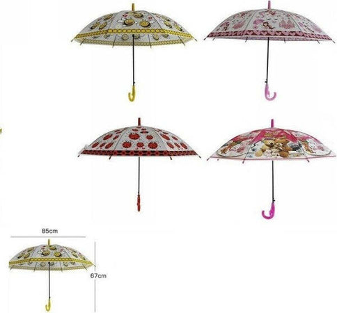 Ombrello-Per-Bambini-Pvc-Trasparente-Fantasia-Colorato-Bimbi-Scuola-Pioggia