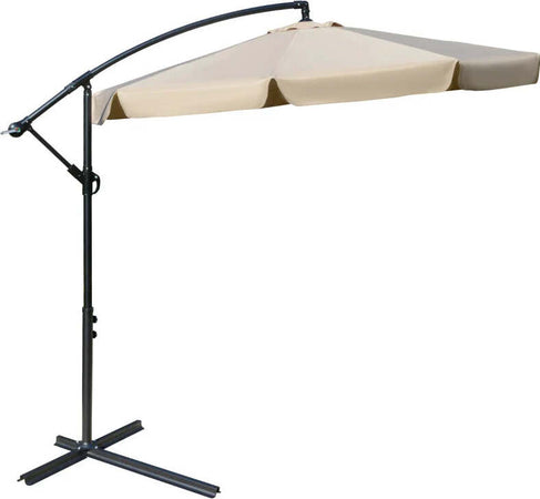 Ombrellone-da-Giardino-Ø2.7x2.7m-a-Braccio-con-Tettuccio-Regolabile,-Marrone-Chiaro-84D-161LR