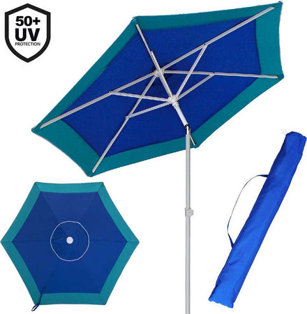 Ombrellone-Mare-Spiaggia-Giardino-Acciaio-Grande-210cm-Turchese-Blu-con-Custodia