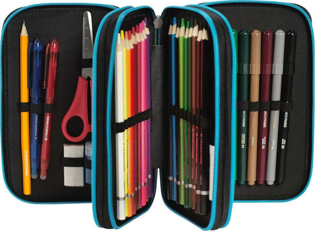 One-piece---astuccio-triplo-riempito,-3-scomparti,-45-accessori-scuola-elementare
