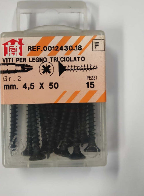 ORECA---15-VITI-PER-LEGNO-TRUCIOLATO-TESTA-PIANA-SVASATA-IMPRONTA-A-CROCE-PZ-4,5X50mm-IN-ACCIAIO-BRUNITO
