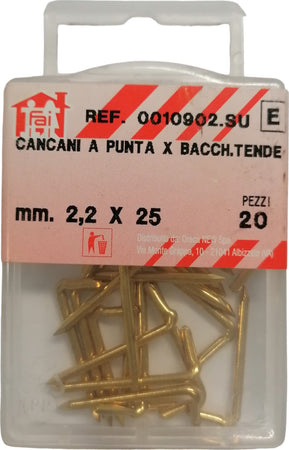ORECA---20-CANCANI-A-PUNTA-PER-BACCHETTE-TENDE-IN-ACCIAIO-OTTONATO-2,2X25